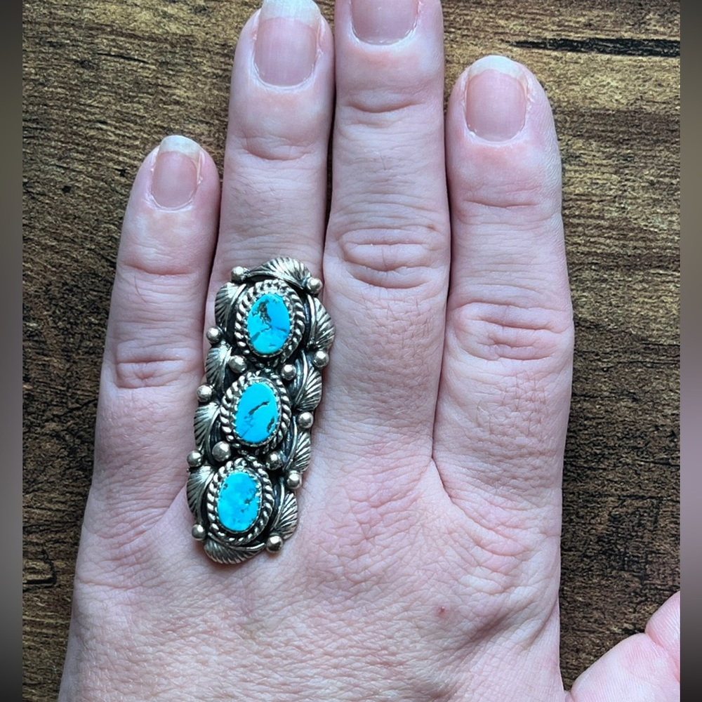 Western Style Stacked Turquoise Ring View 4